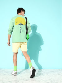 Difference of Opinion Men Sea Green Printed Pure Cotton Oversized T-shirt