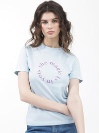 RAREISM Round Neck Short Sleeves Printed Cotton T-shirt