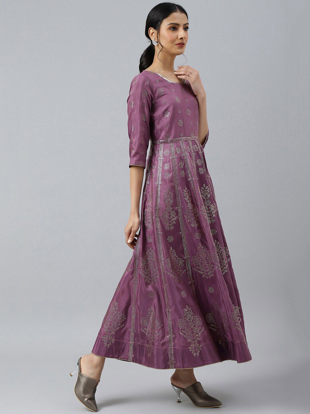 W Purple Ethnic Motifs Ethnic Maxi Dress