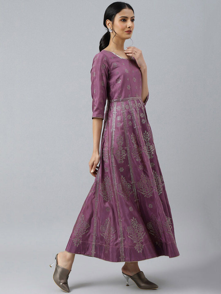 W Purple Ethnic Motifs Ethnic Maxi Dress