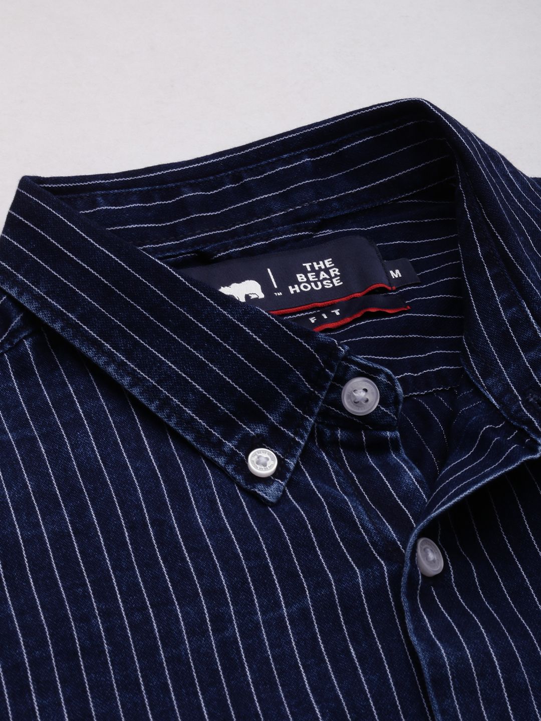 THE BEAR HOUSE Men Navy Blue Pure Cotton Striped Slim Fit Casual Shirt