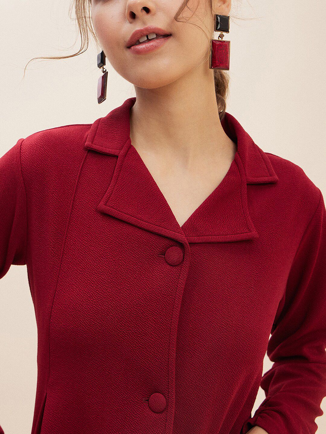 Antheaa Red Lapel-Collar Shirt & Flared Trousers