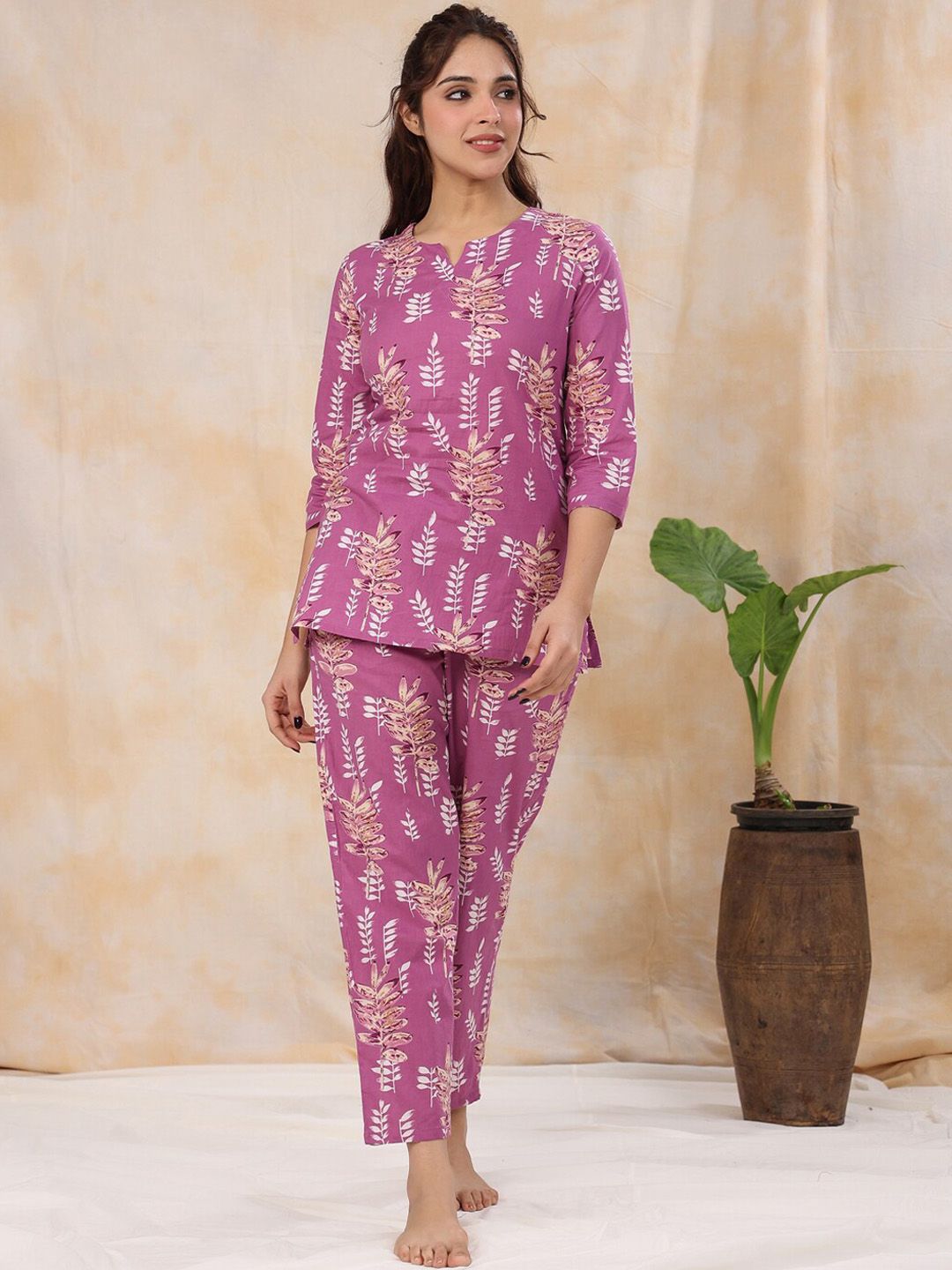 SANSKRUTIHOMES Floral Printed Pure Cotton Night Suit