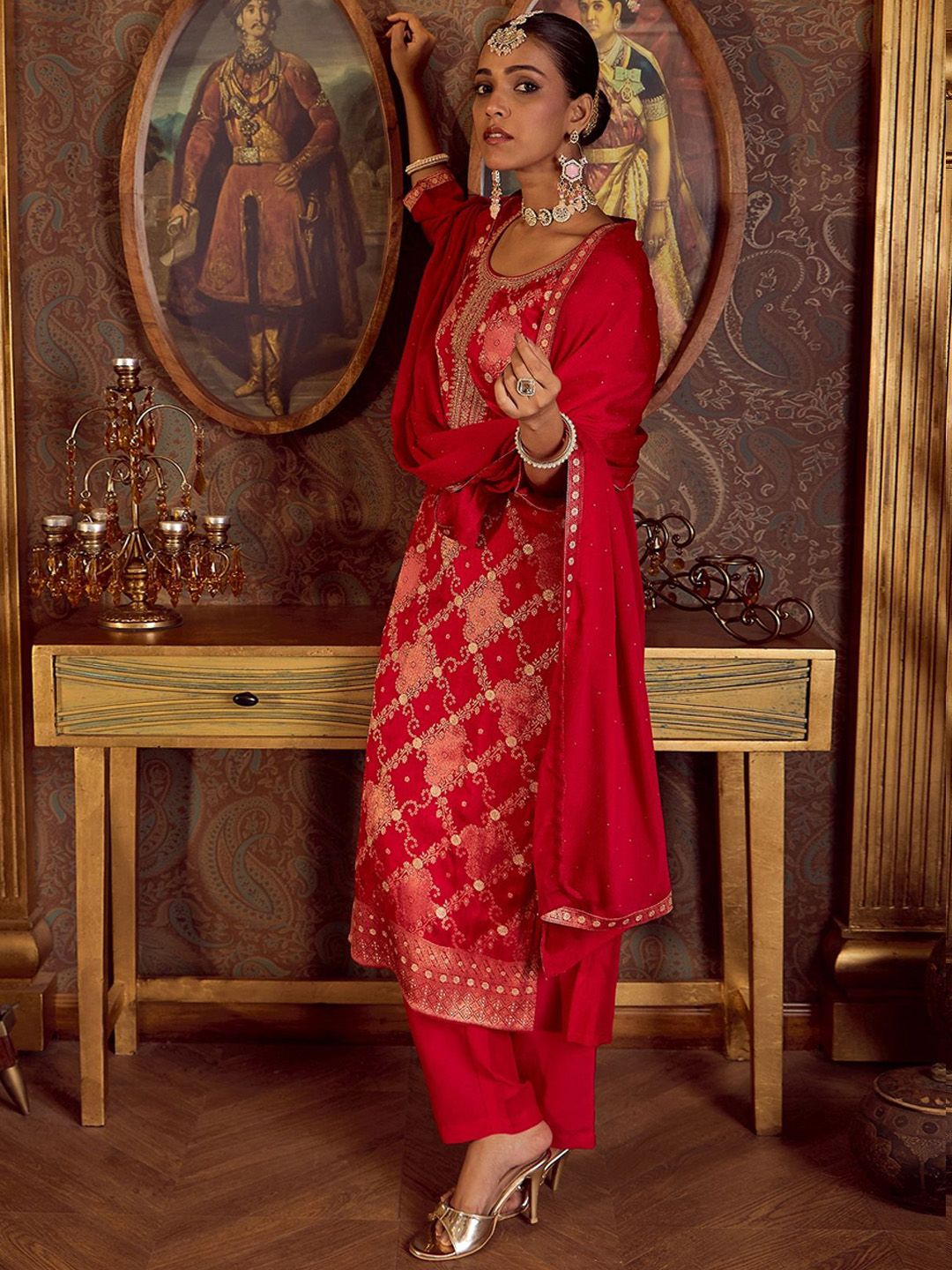 Indo Era Women Embroidered Regular Kurta with Trousers & With Dupatta
