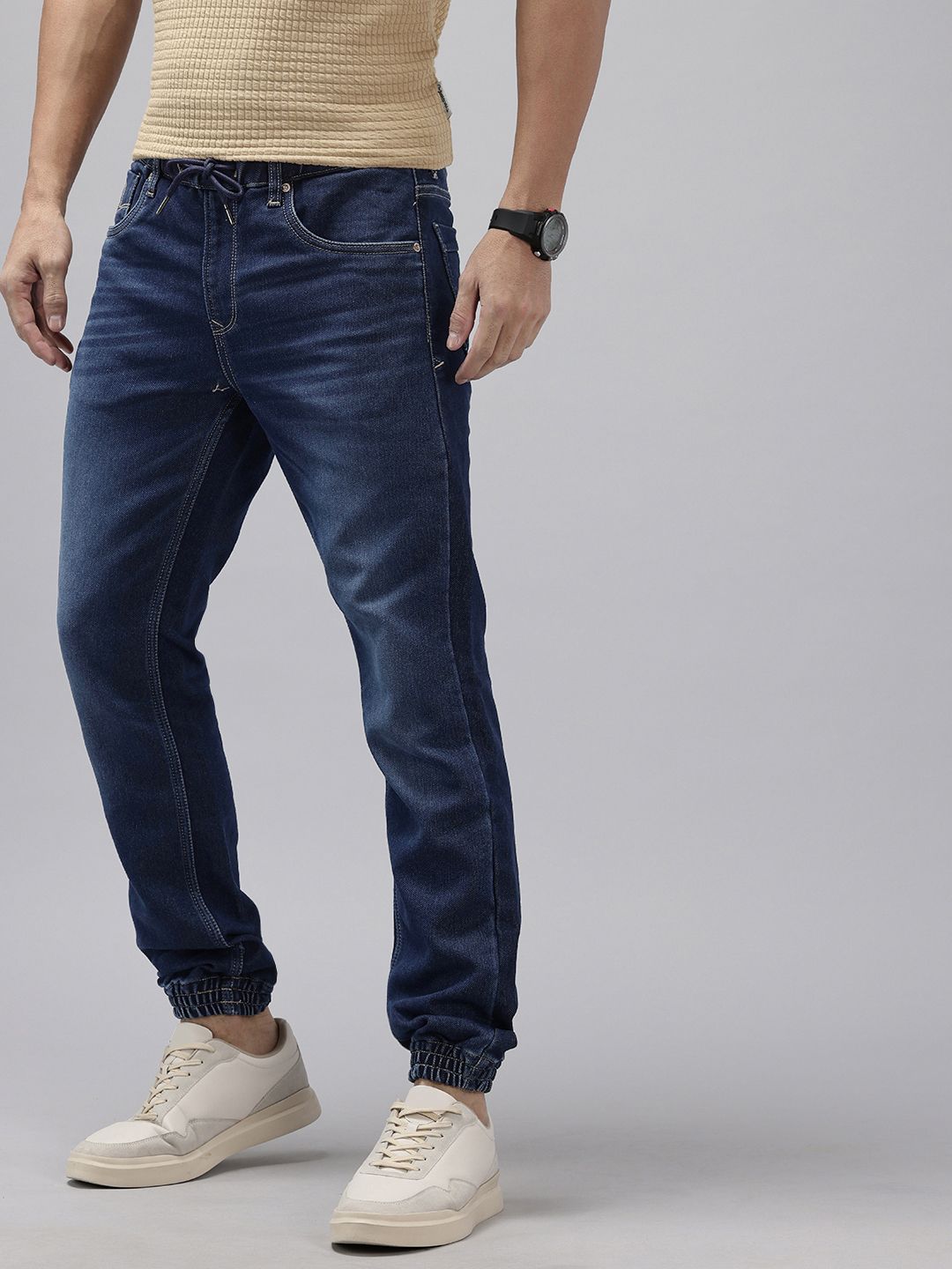 SPYKAR Men High-Rise Light Fade Stretchable Denim Joggers