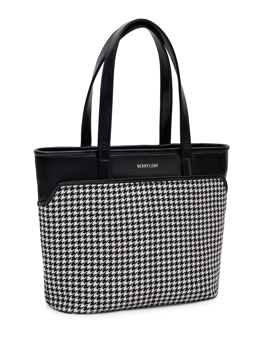Berrylush Checked 14 Inch Laptop Shopper Tote Bag