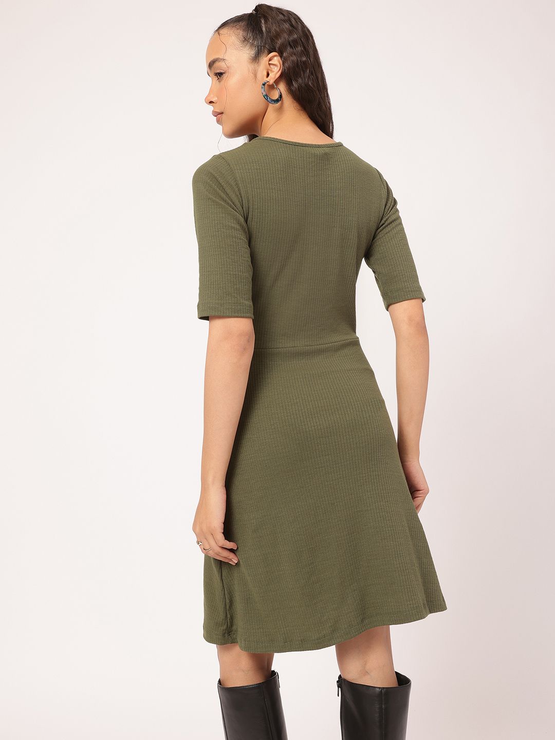 DressBerry Soft Grunge Ribbed Fit & Flare Dress