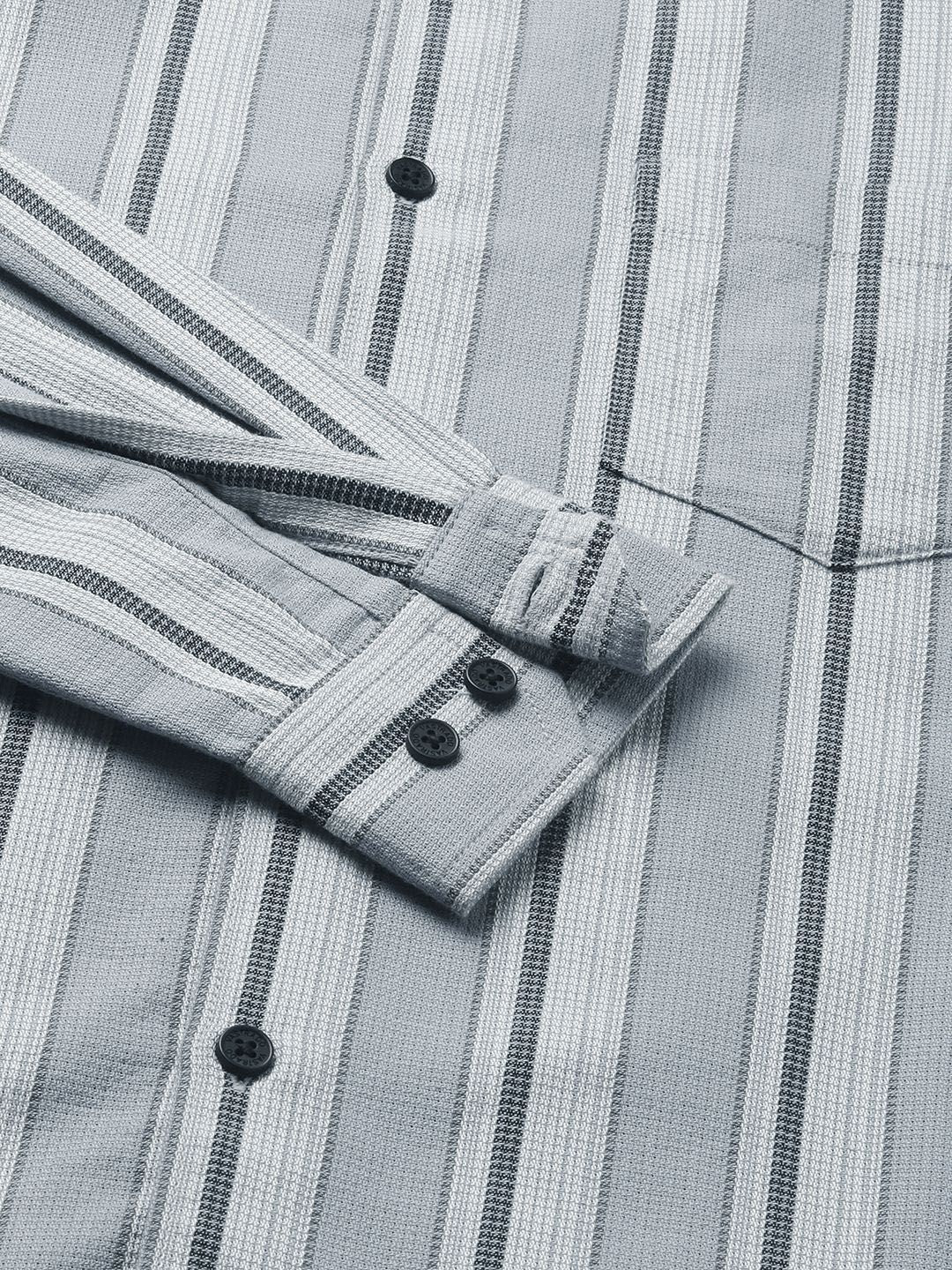 VASTRADO Men Classic Slim Fit Vertical Striped Spread Collar Cotton Casual Shirt