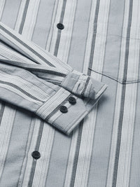 VASTRADO Men Classic Slim Fit Vertical Striped Spread Collar Cotton Casual Shirt