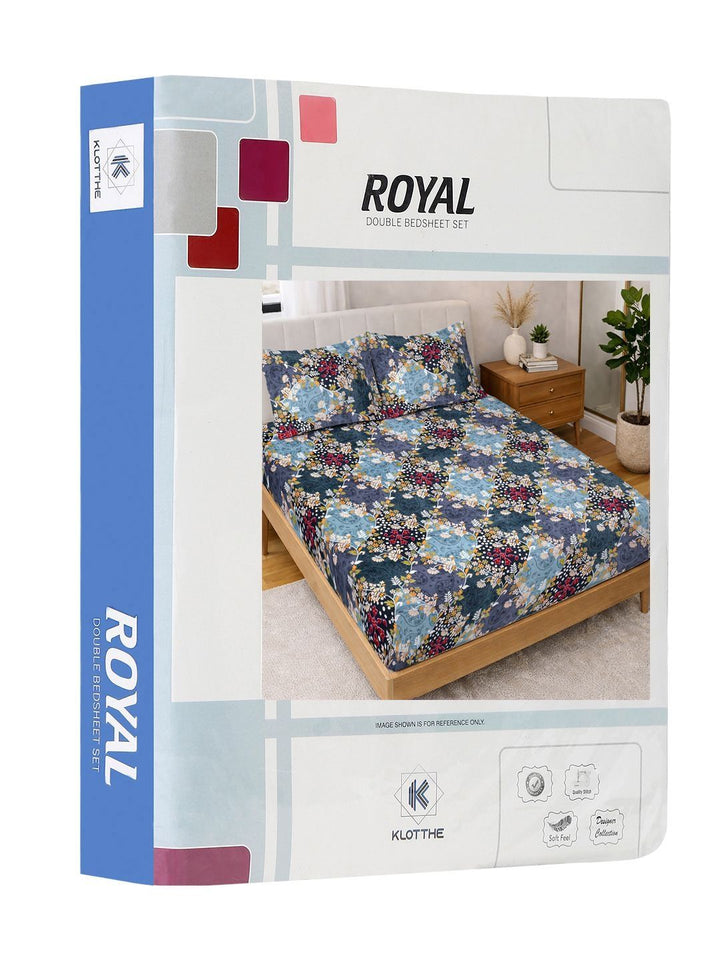 KLOTTHE Blue & White Printed 300 TC Double Bedsheet With 2 Pillow Covers- 2.5 m x 2.25 m