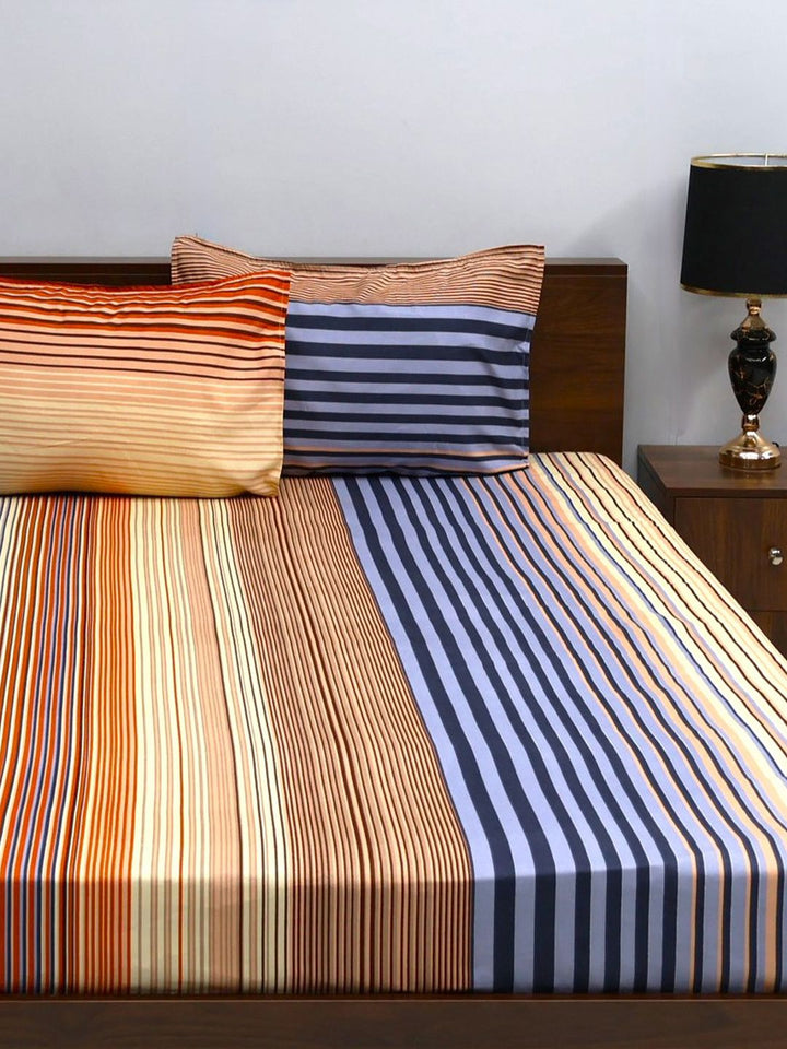 BOMBAY DYEING Vista Blue & Pink Floral Microfiber144 TC Queen Bedsheet & 2 Pillow Covers