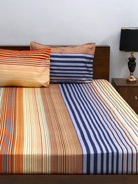 BOMBAY DYEING Vista Blue & Pink Floral Microfiber144 TC Queen Bedsheet & 2 Pillow Covers
