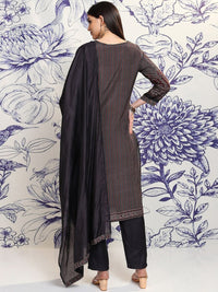 Vishudh Blue Ethnic Motifs Printed Regular Sequinned Straight Kurta Set