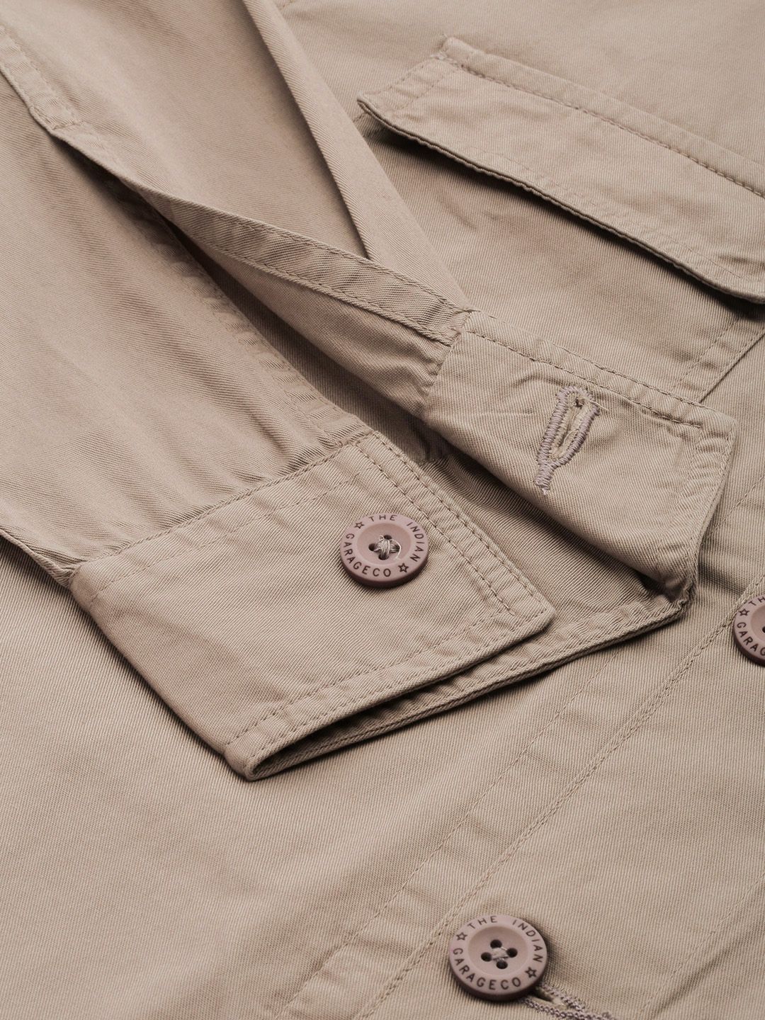 The Indian Garage Co Men Utililty Regular Fit Solid Shirt with Double flap Pocket