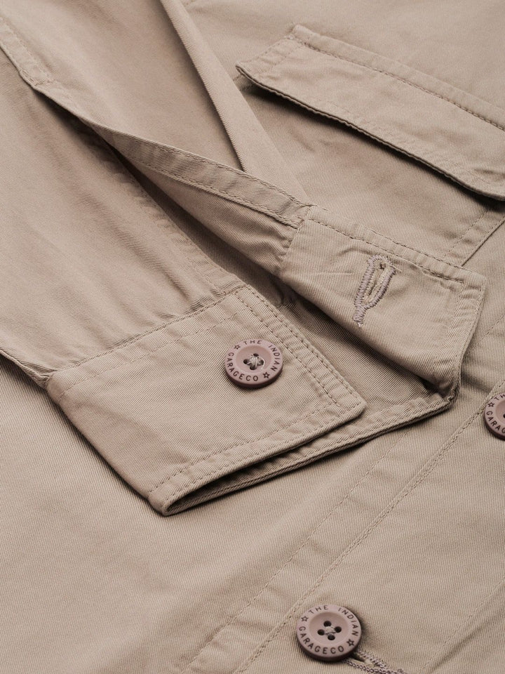 The Indian Garage Co Men Utililty Regular Fit Solid Shirt with Double flap Pocket
