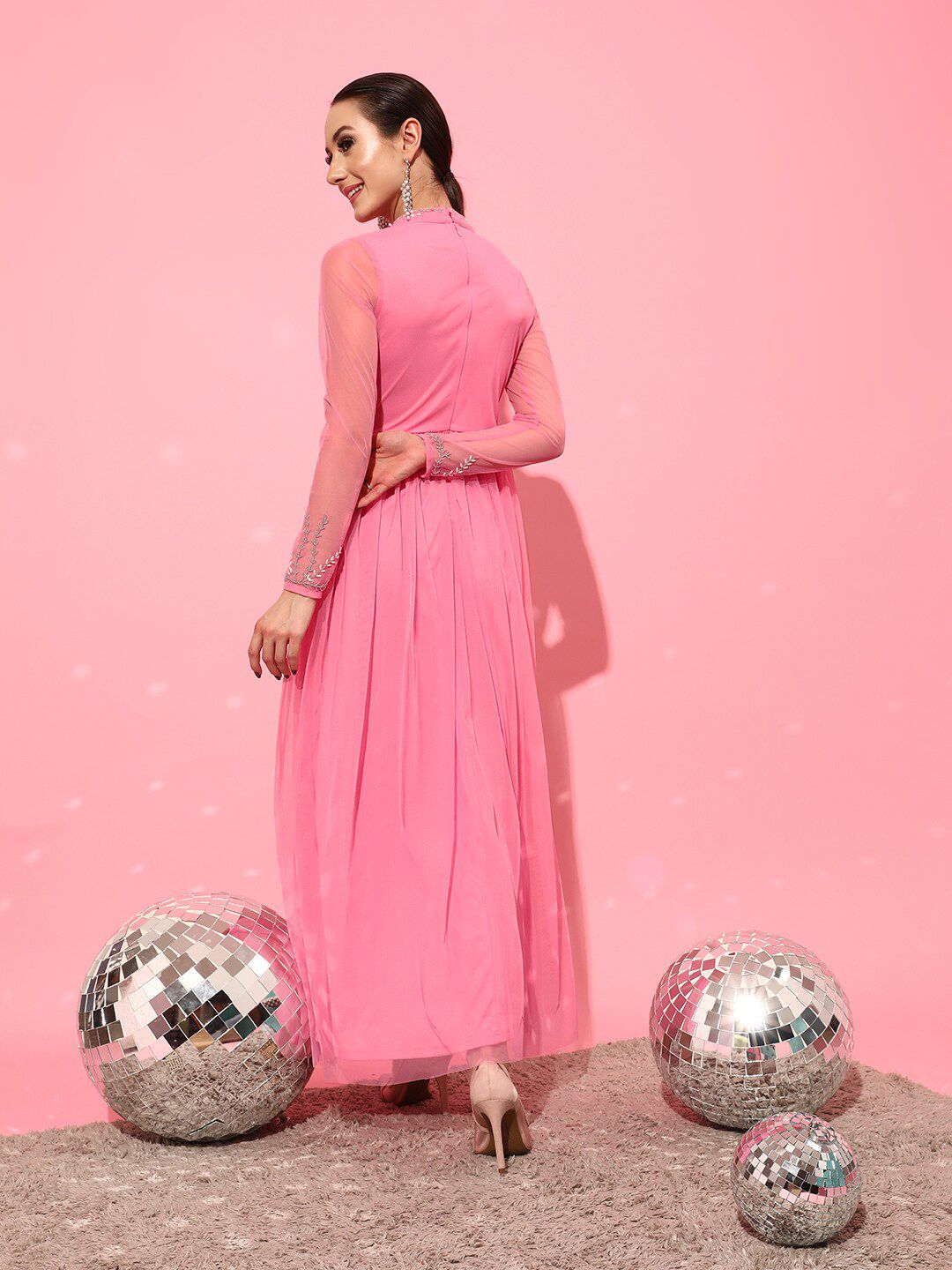 STREET 9 Pink Net Shirt Midi Dress