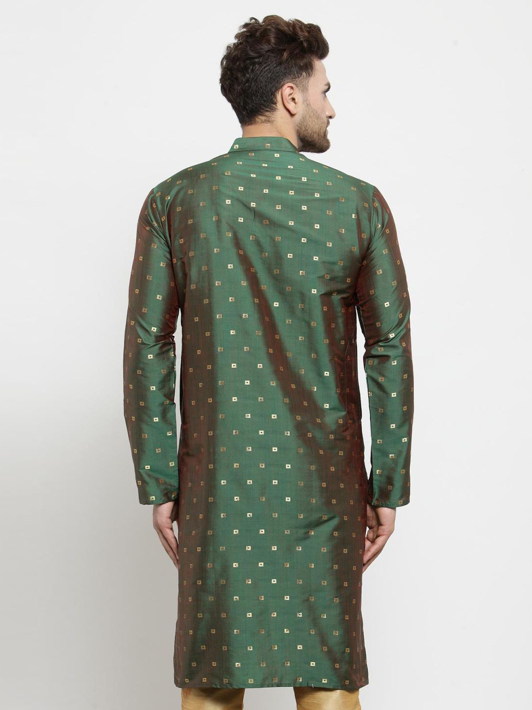 SOJANYA Men Green Woven Design Straight Kurta