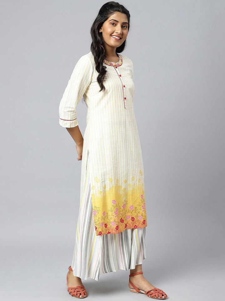 AURELIA Women White Striped Kurta