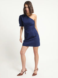 RAREISM One Shoulder Belted Detailed A-Line Poplin Dress