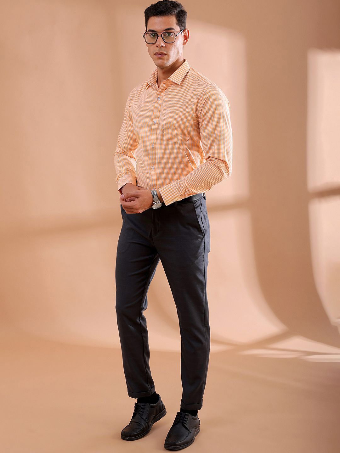 The Indian Garage Co. X Luxe Men Slim Fit Micro Checks Formal Shirt
