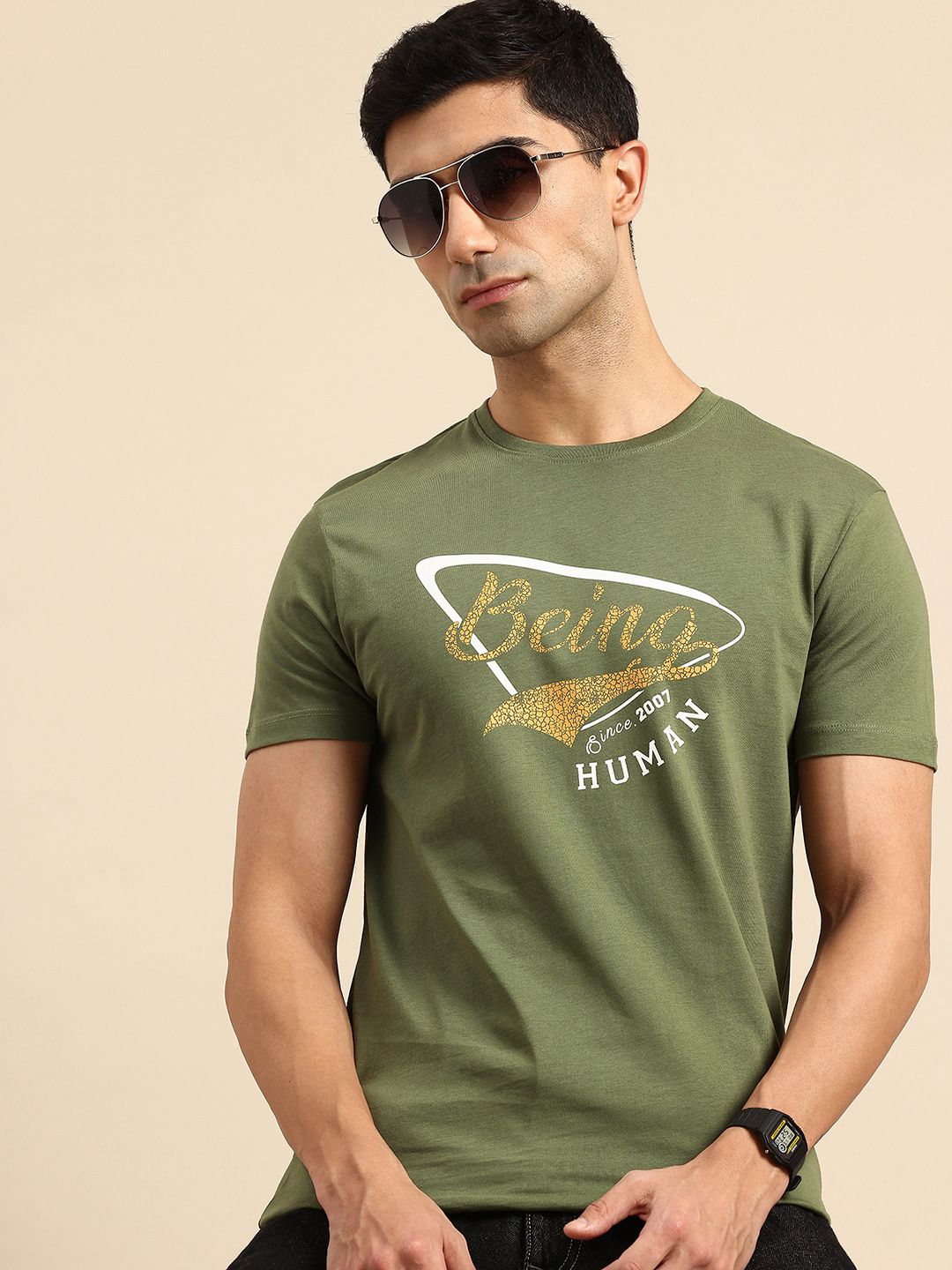 Being Human Brand Logo Printed Pure Cotton Slim Fit T-shirt