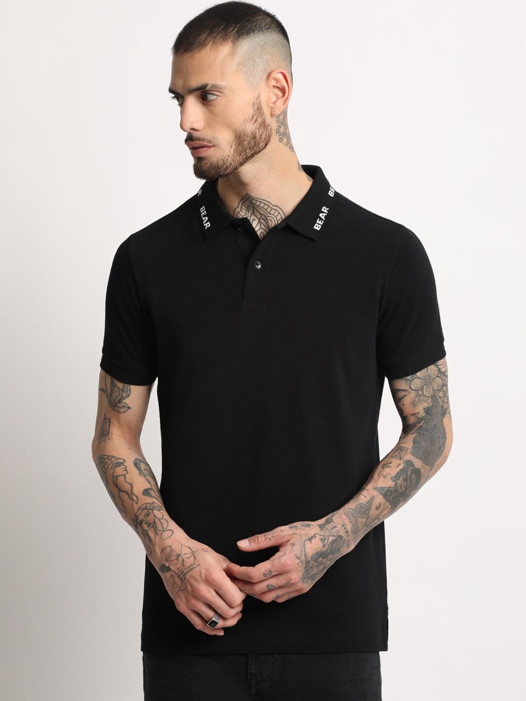 THE BEAR HOUSE Slim Fit Polo Collar Pure Cotton T-shirt