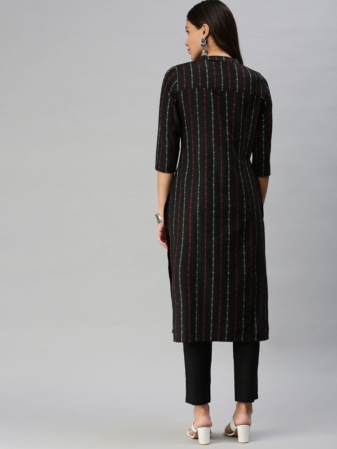 KALINI Women Black Pure Cotton Kurta with Trousers