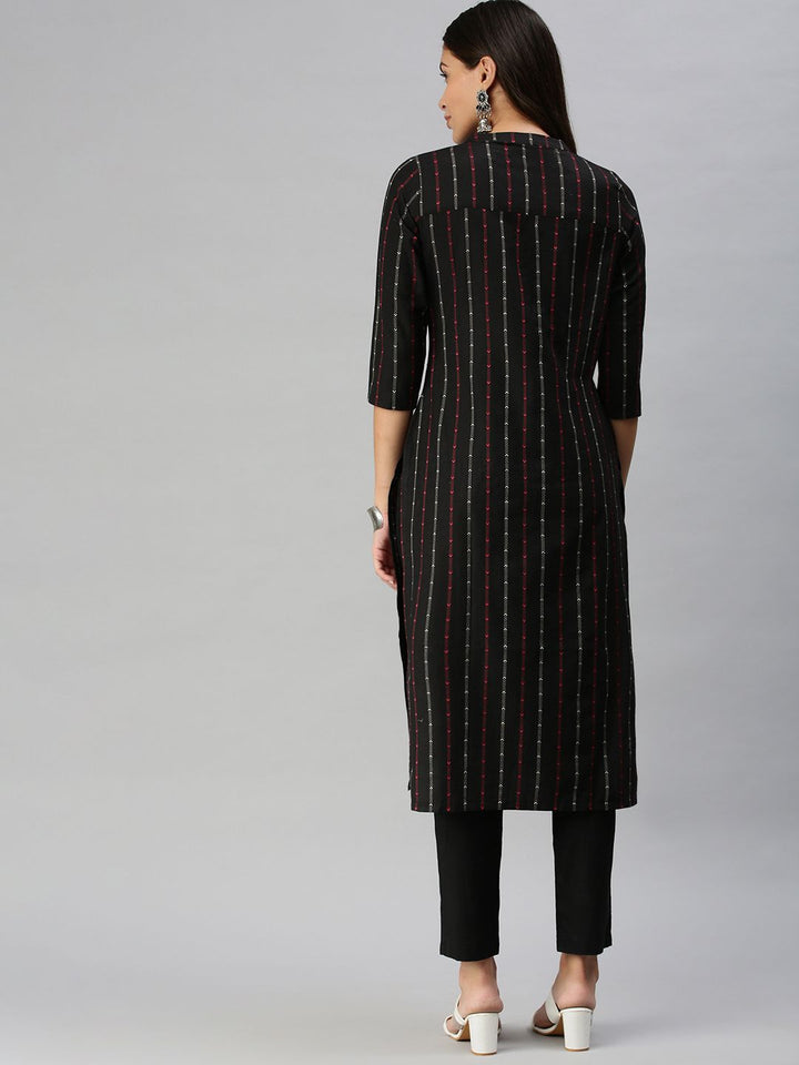 KALINI Women Black Pure Cotton Kurta with Trousers