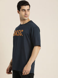 DILLINGER Men Navy Blue Typography Printed Pure Cotton Loose Oversized T-shirt