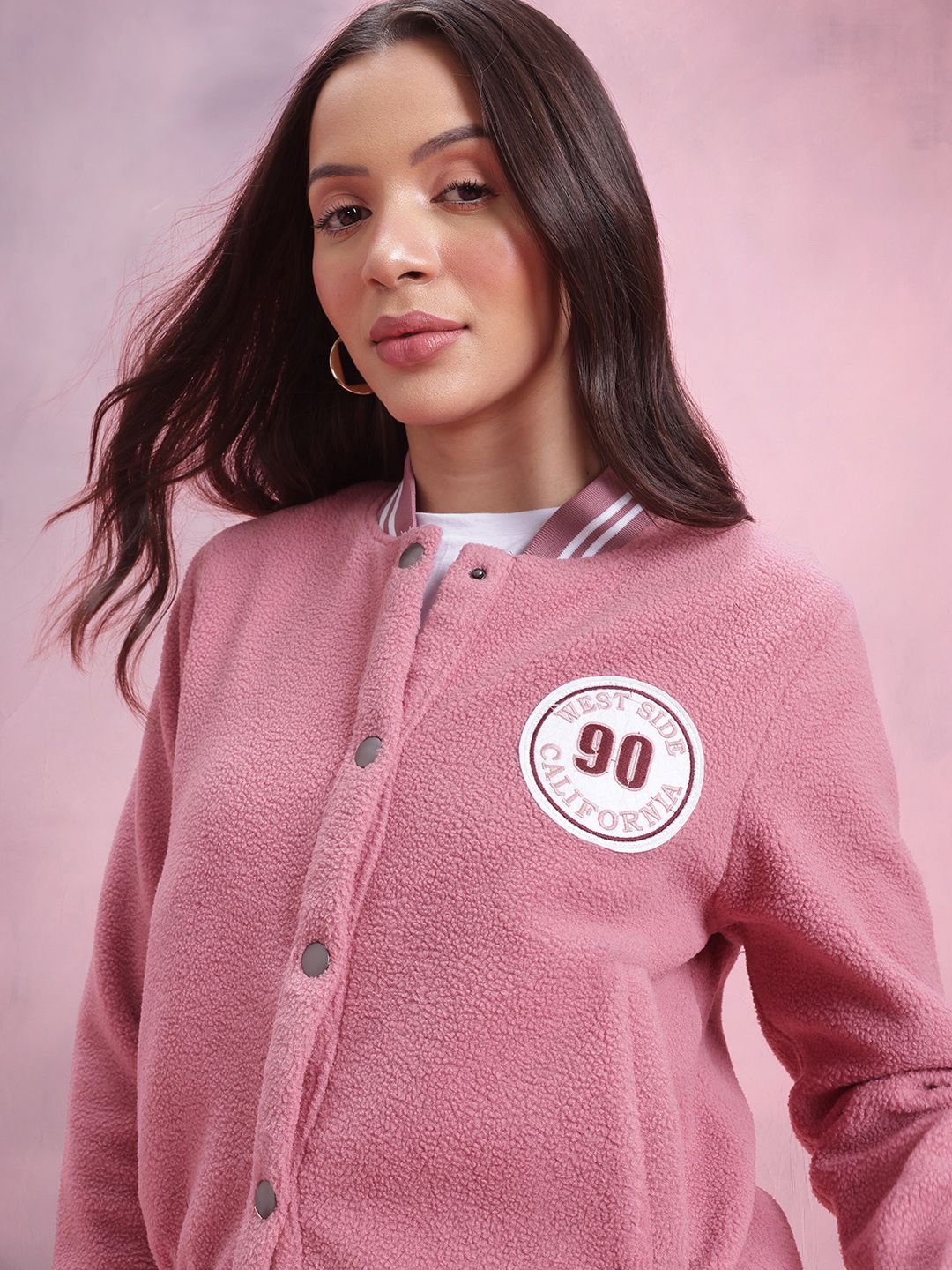 DressBerry Applique Detail Fleece Varsity Jacket