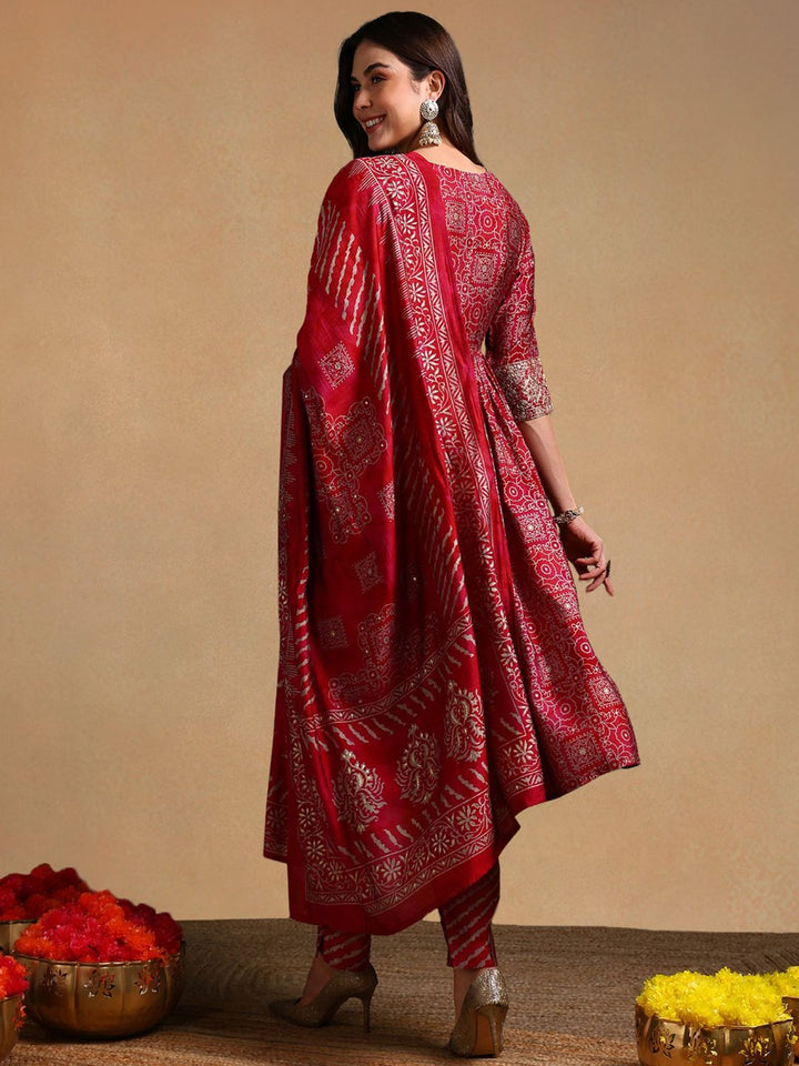 KALINI Ethnic Motifs Printed Zari Empire Anarkali Kurta with Trousers & With Dupatta