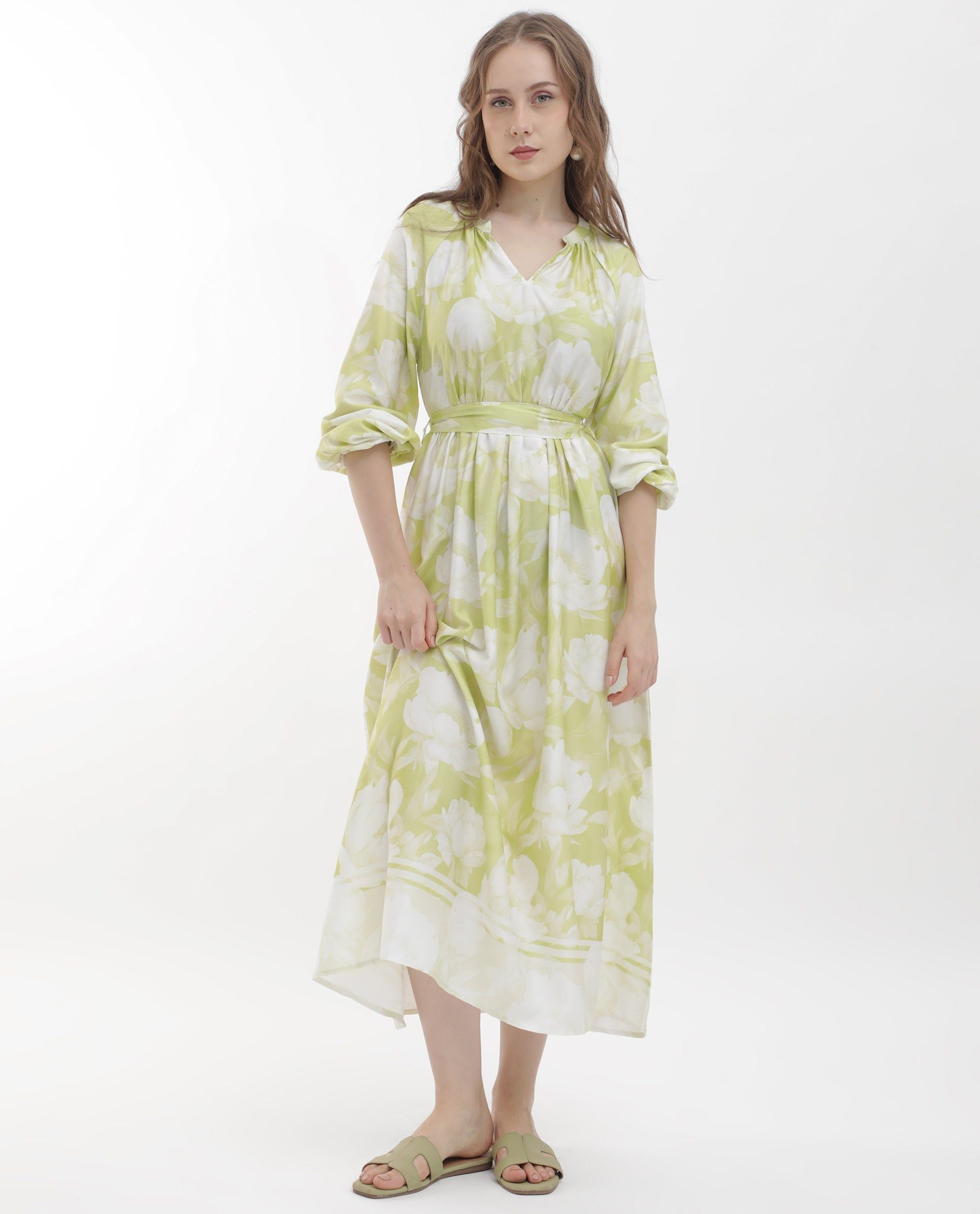 RAREISM Floral Printed Fit & Flare Midi Dress