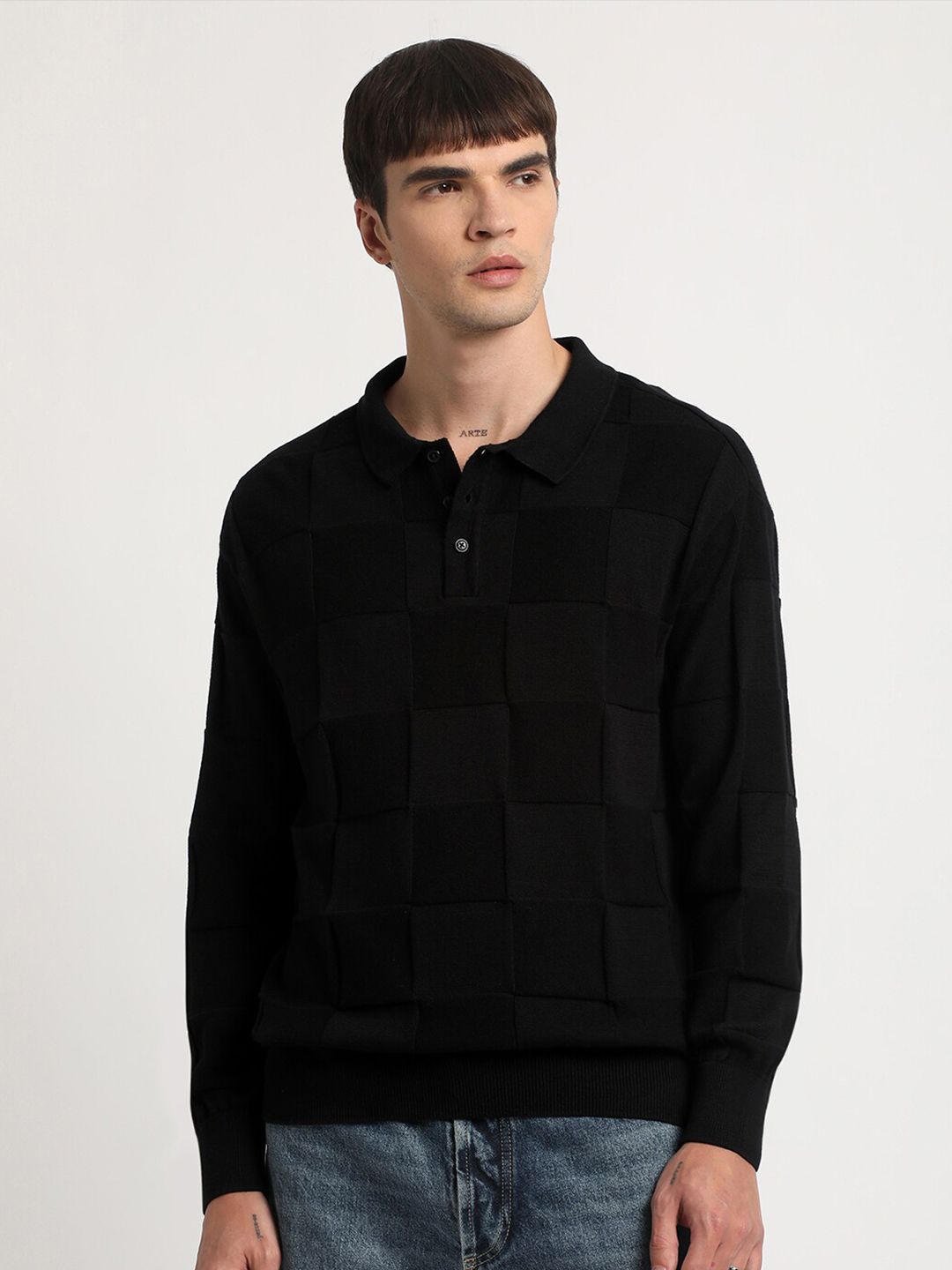 THE BEAR HOUSE Checked Polo Collar Pure Cotton T-shirt