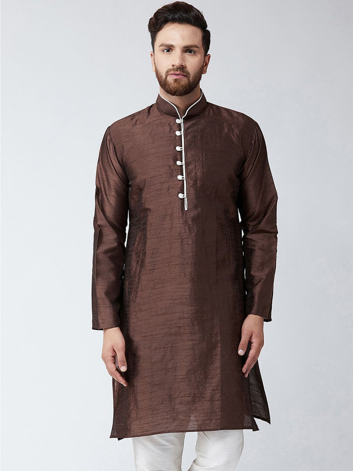 SOJANYA Men Brown Woven Design Straight Kurta