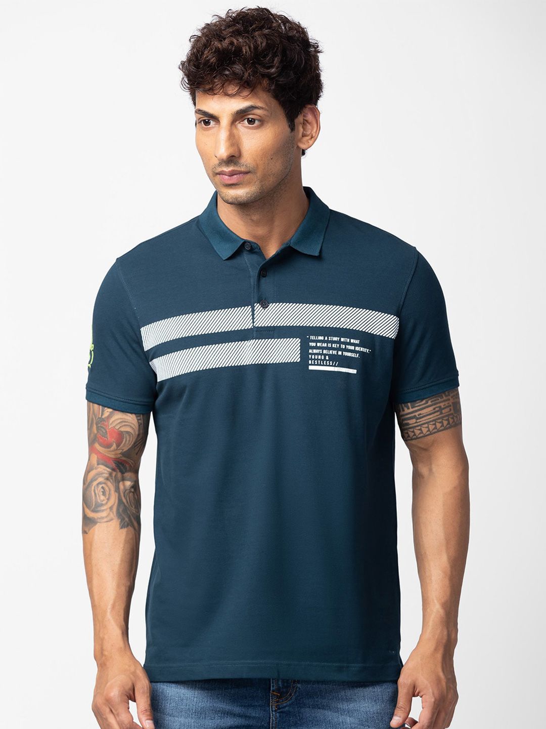 SPYKAR Men Typography Printed Polo Collar Slim Fit T-shirt