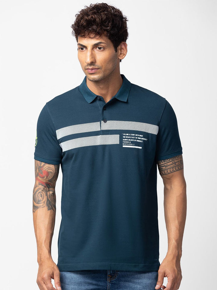 SPYKAR Men Typography Printed Polo Collar Slim Fit T-shirt