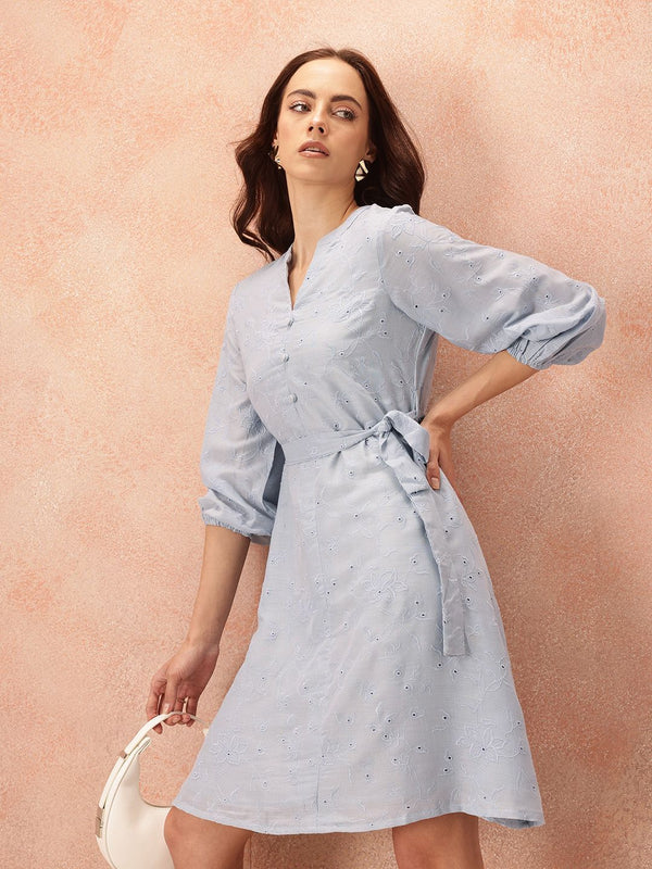 all about you Floral Embroidered A-Line Schiffli Dress