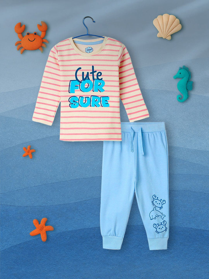 Nauti Nati Boys Striped Long Sleeves Pure Cotton T-shirt With Joggers