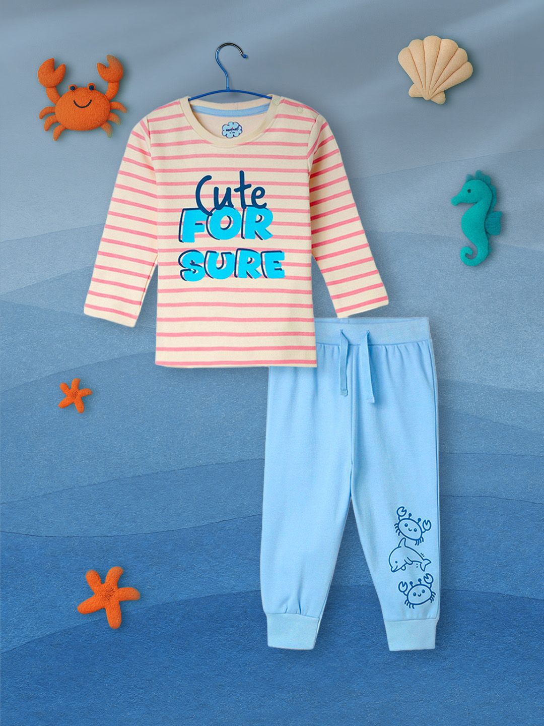 Nauti Nati Boys Striped Long Sleeves Pure Cotton T-shirt With Joggers