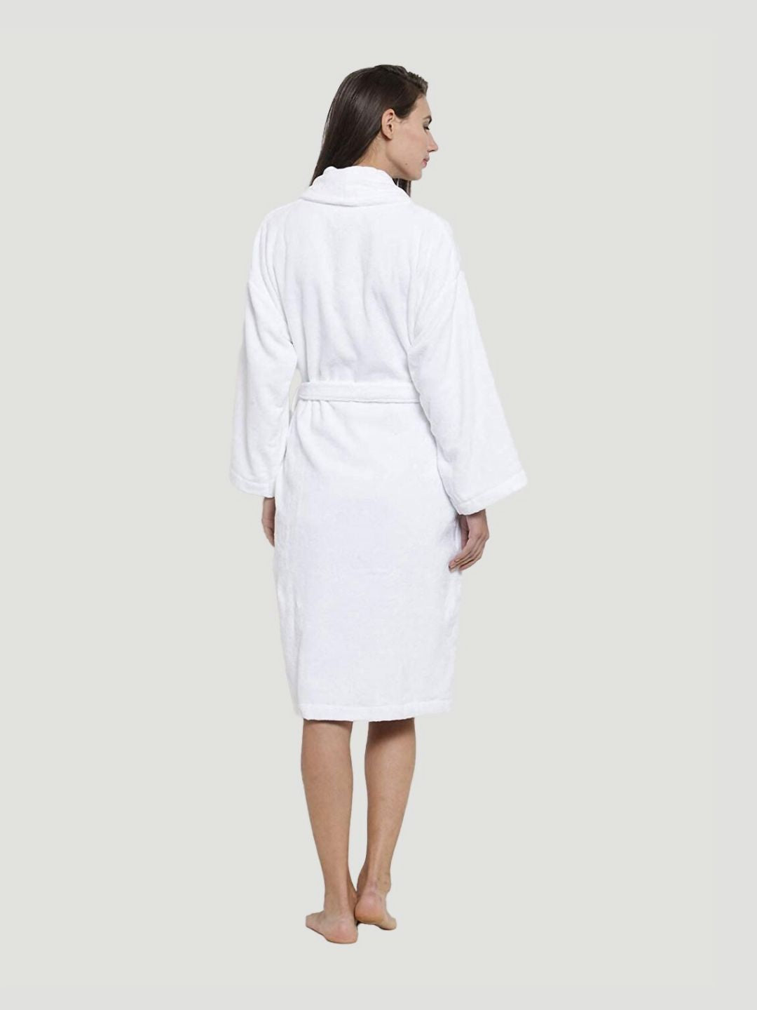 MYTRIDENT Women White Pure Cotton Bath Robe With 2 Front Pockets