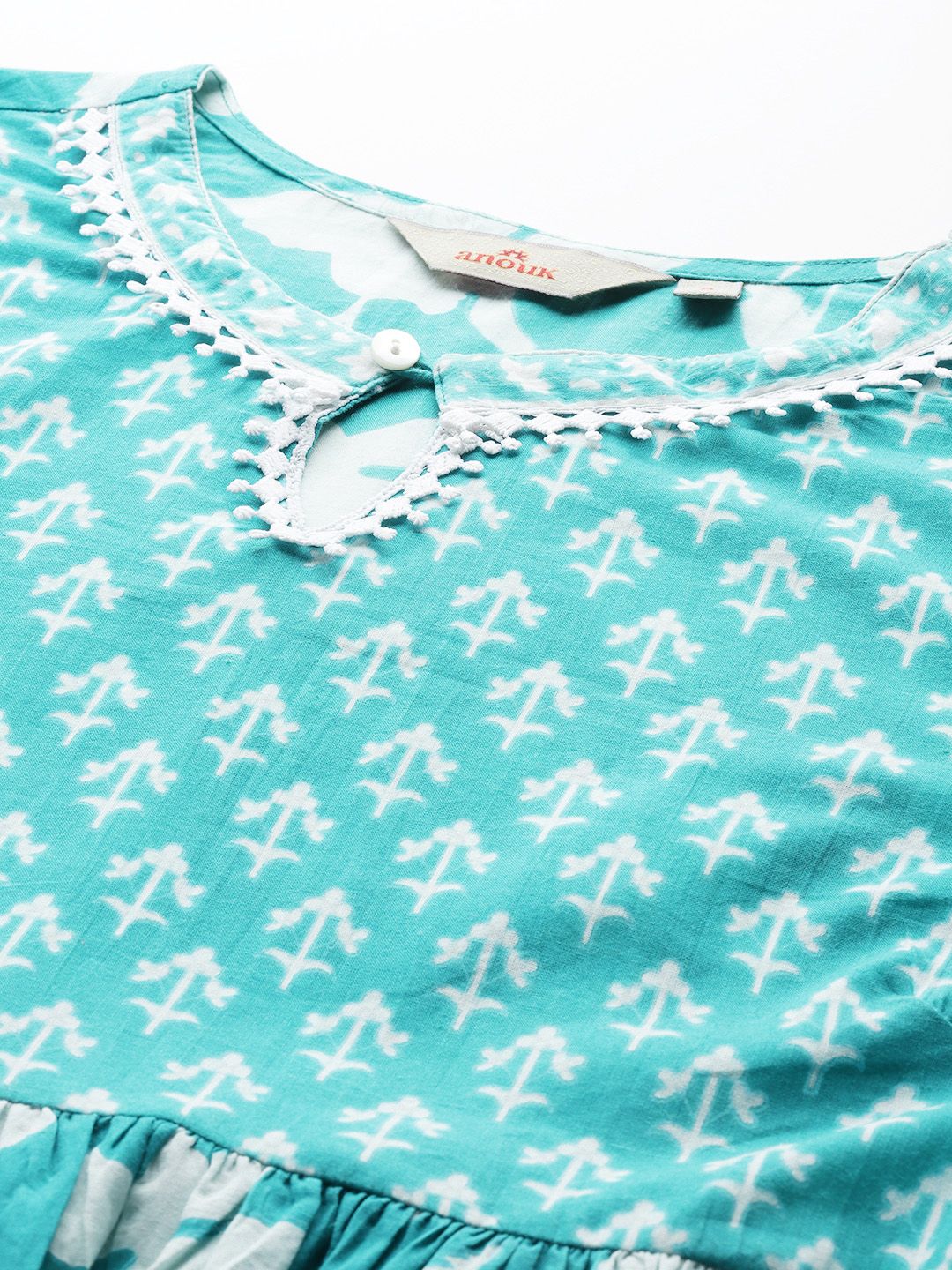 Anouk Printed Pleated Kurta with Trousers & Dupatta