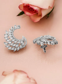 Rubans Silver-Toned & White Handcrafted Feather Shaped Drop Earrings