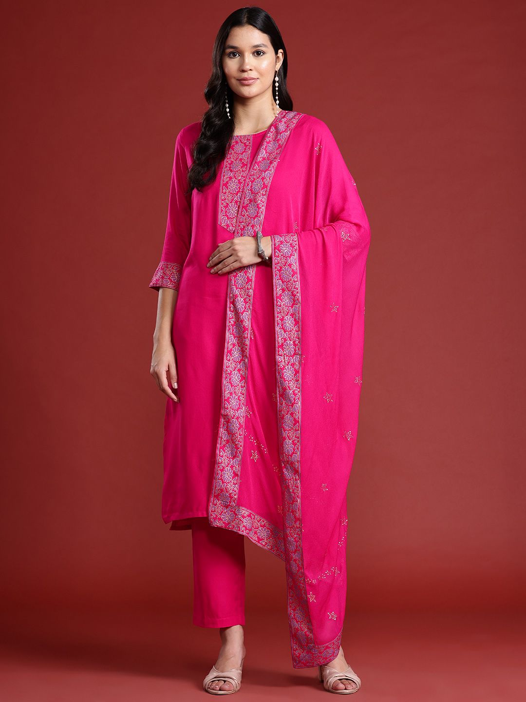 Anouk Ethnic Printed Kurta Set With Dupatta