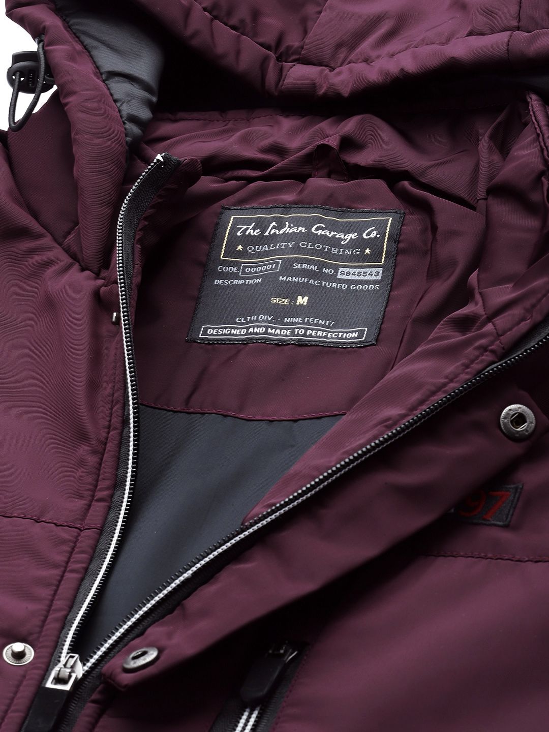 The Indian Garage Co Men Slim Fit Zip-Front Hooded Bomber Jacket