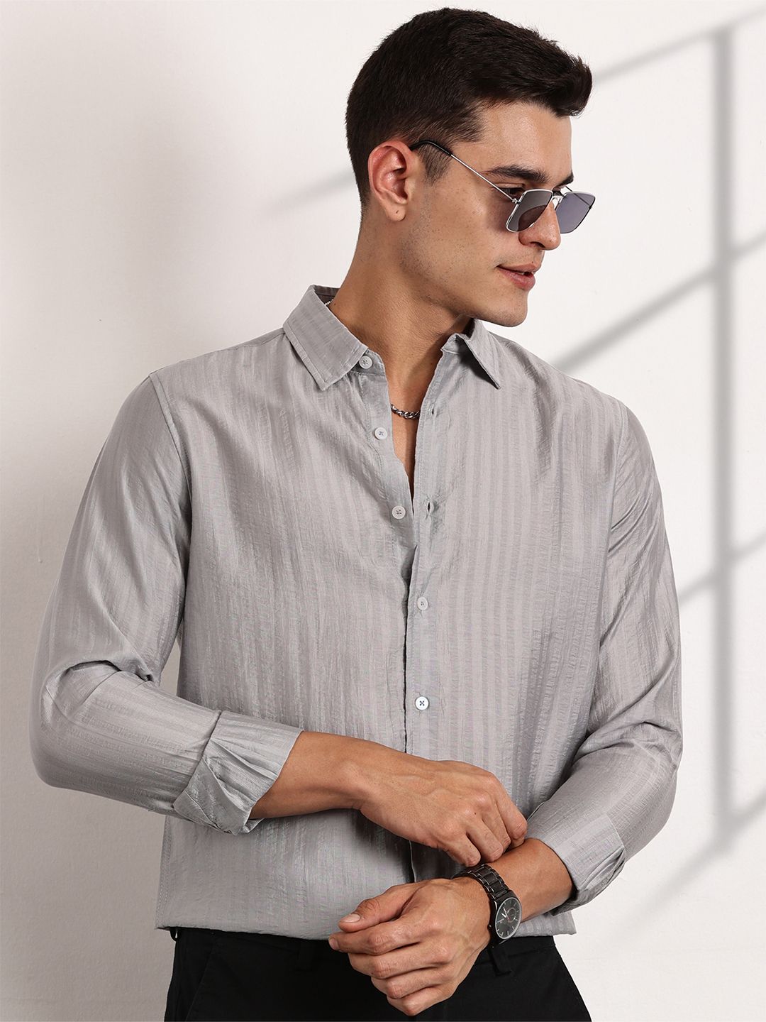 Thomas Scott Men Classic Slim Fit Opaque Casual Shirt