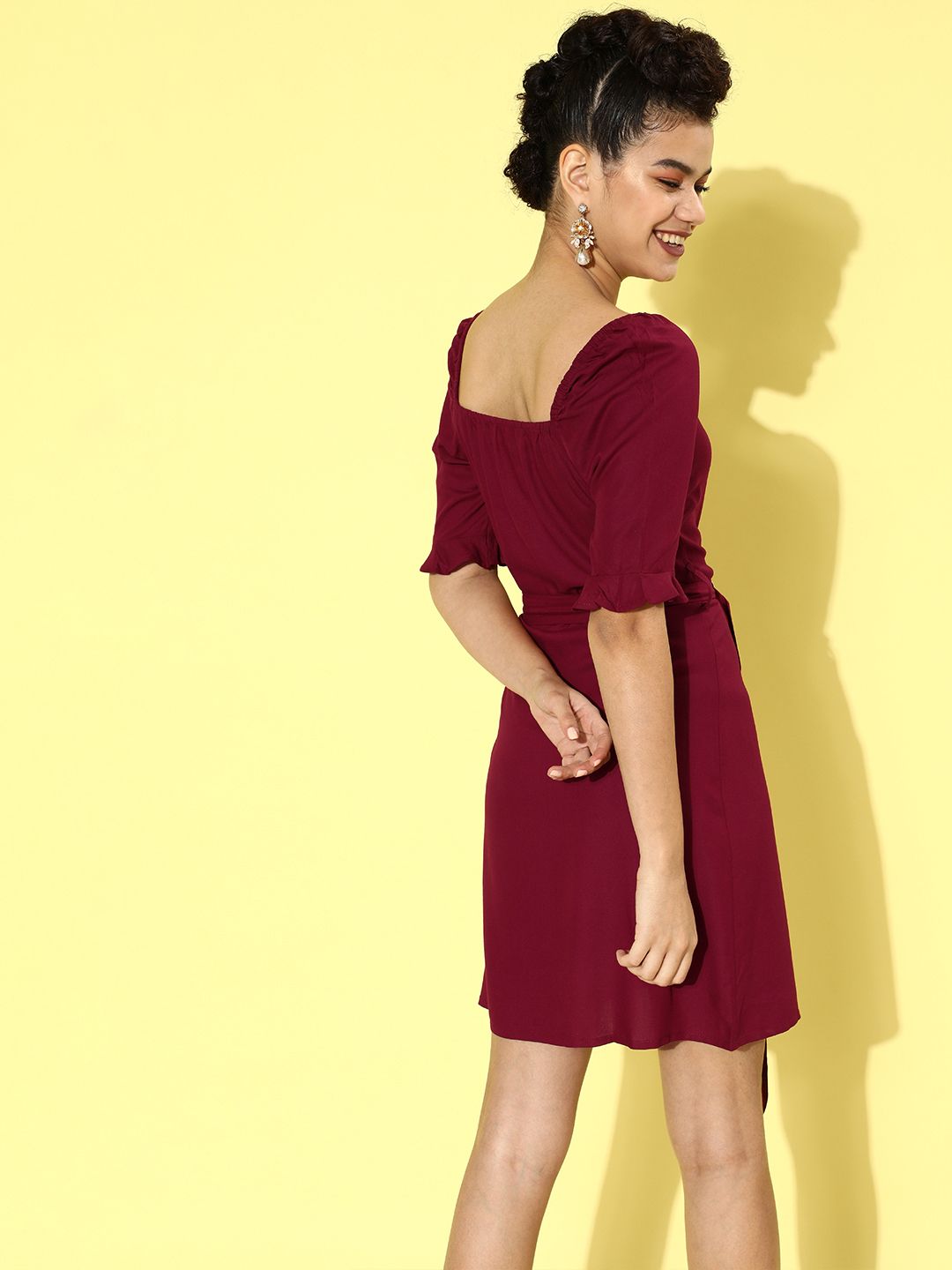 DressBerry Women Maroon Solid Belted Dress
