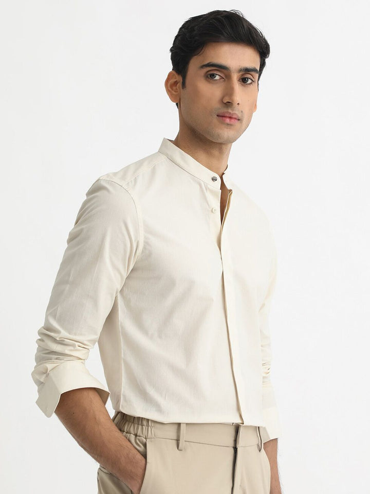 RARE RABBIT Men Cadmi Slim Fit Mandarin Collar Cotton Shirt