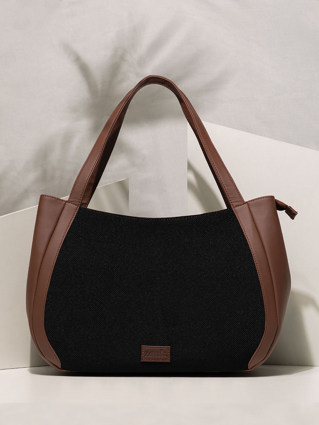 ZOUK Colourblocked Oversized Shopper Jute Shoulder Bag