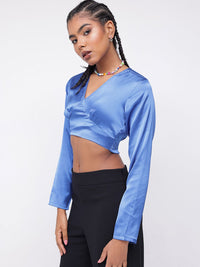 DressBerry Royal Blue Satin Finish Crop Top