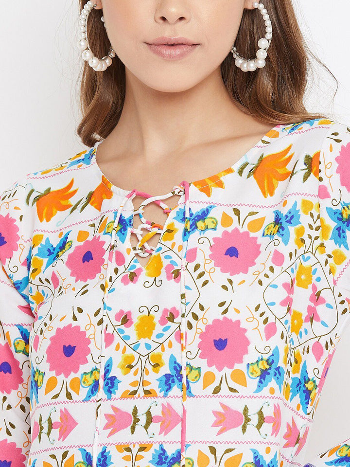 Berrylush Women White Floral Printed A-Line Dress